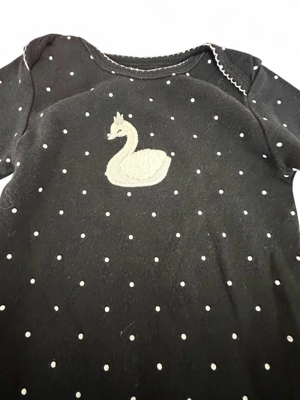Carter's Black Polka Dot Long-Sleeve One-Piece with Swan